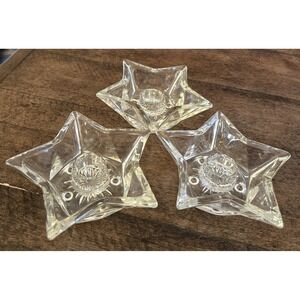 3 Stars-Holders For Tapered Candles Hazel Atlas 5 Point Pressed Clear Glass.